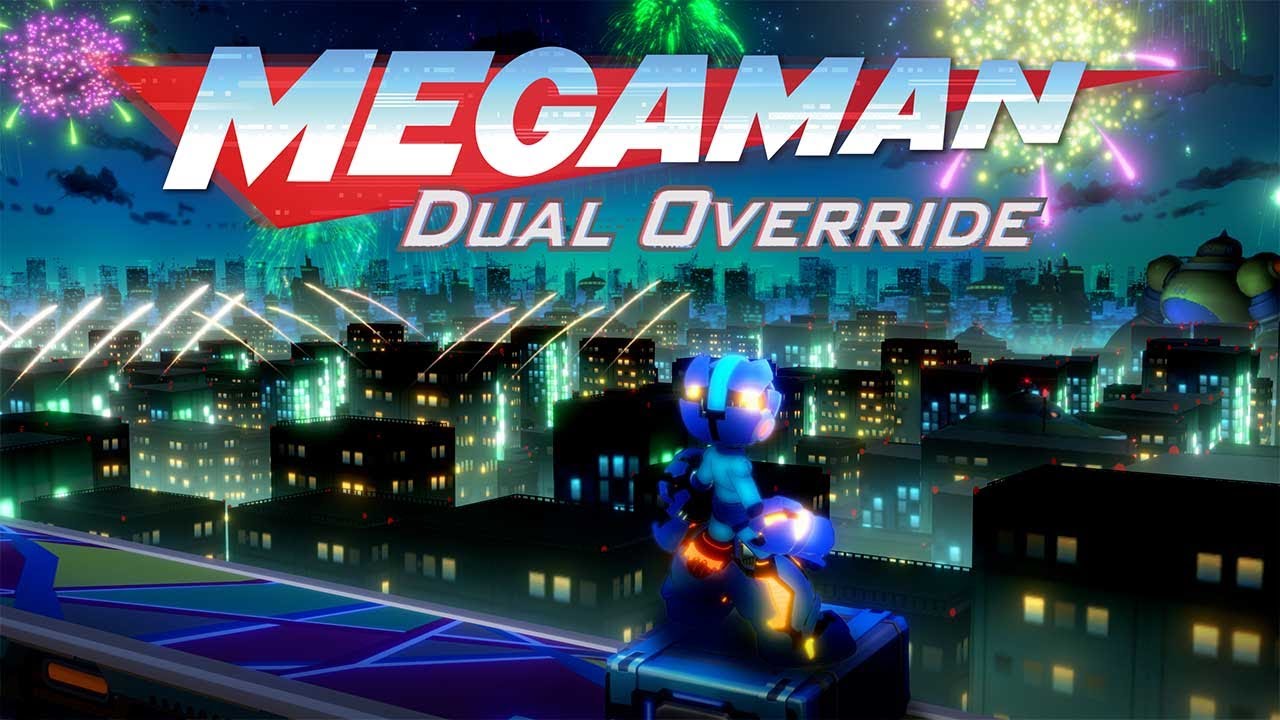 Mega Man overlooks a futuristic city in Mega Man Dual Override