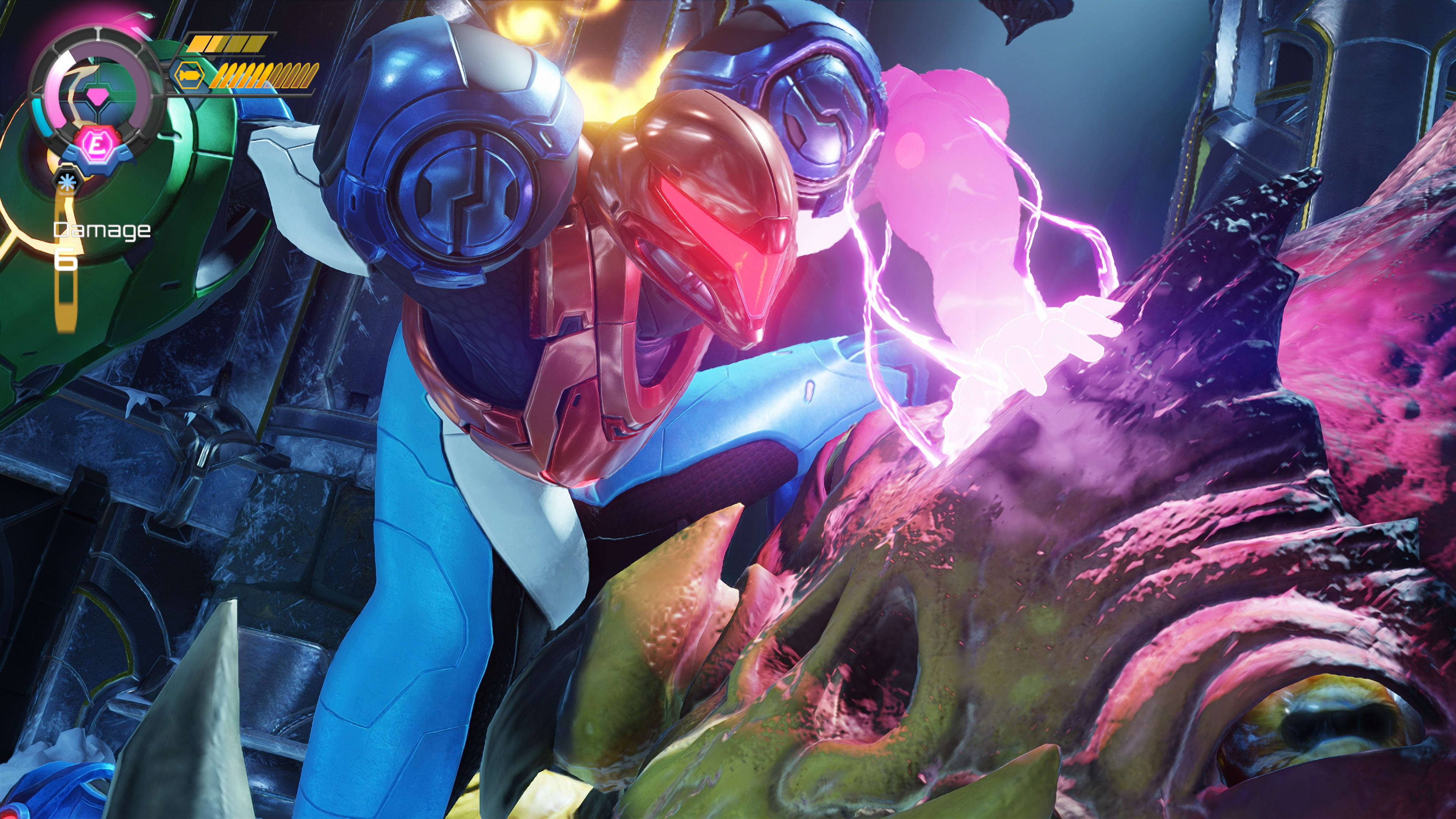 Samus uses a new power against a creature in Metroid Ravenous
